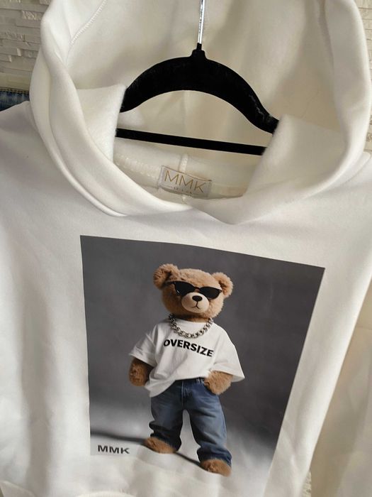 MMK Mi Mi nowa ciepła biała bluza z kultowym misiem teddy ber Viral