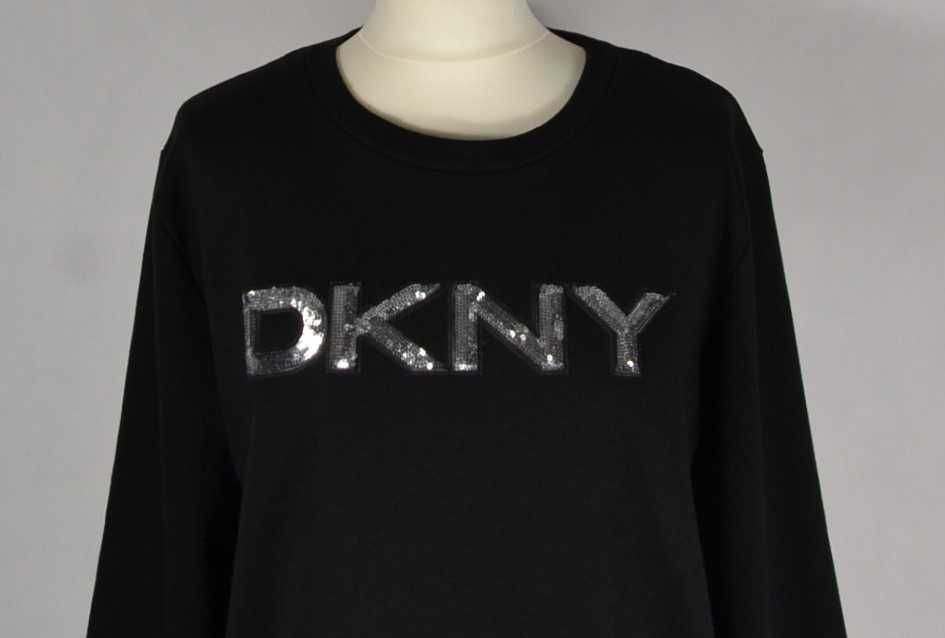 DKNY Logo Cekiny Bluza Damska M Oryginalna Super Stan Bawełna