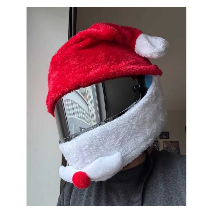 Gorro de Pai Natal com Barba para Capacete de Mota - Tamanho Único