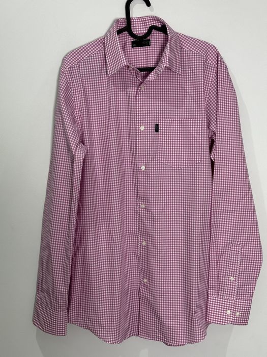 Różowa koszula w kratkę męska L