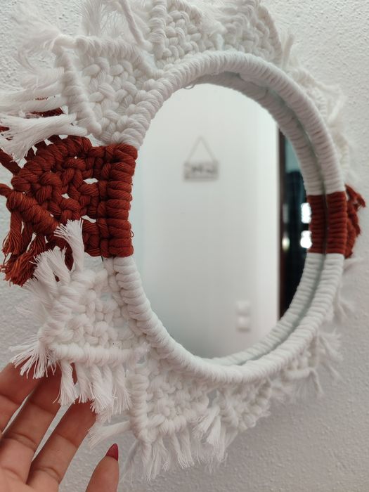 Espelho redondo macramé