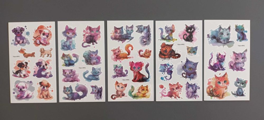 Tatuaże dziecięce KOTKI I PIESKI 5 dużych arkuszy!