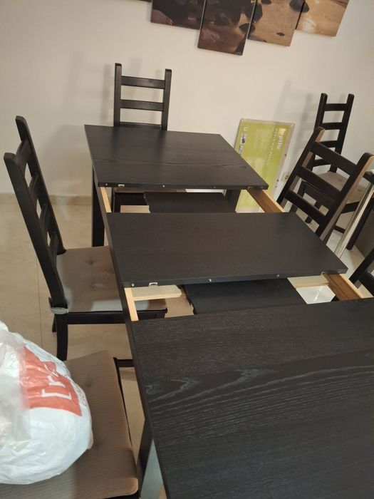 Mesa de jantar preto castanho e 4 cadeiras