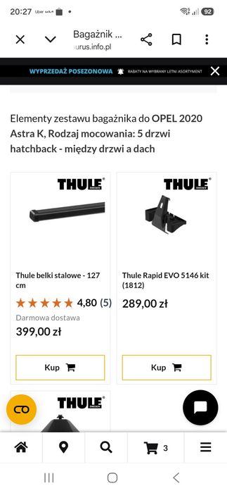 Mocowanie belek Astra k Thule