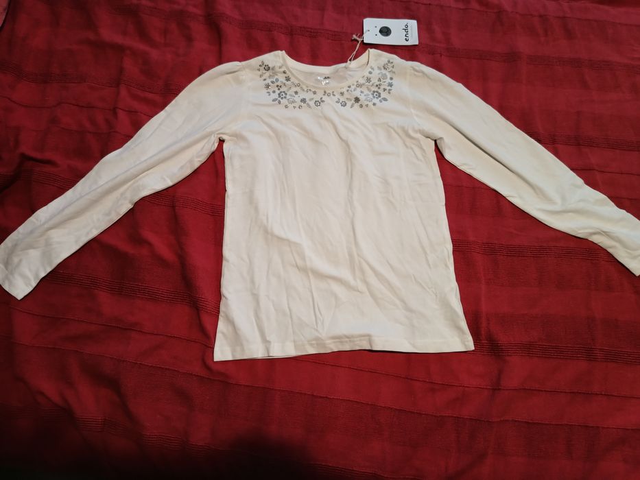 Biała bluzka z długim rękawem 158 dla dziewczynki