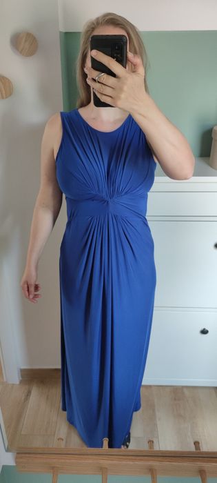Elegancka ciemnoniebieska sukienka maxi L 40 XL 42  wesele impreza