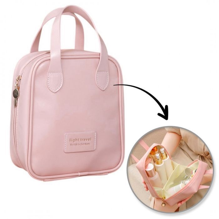 Kosmetyczka organizer na kosmetyki z rączką 17x7x19cm różowa KS128R