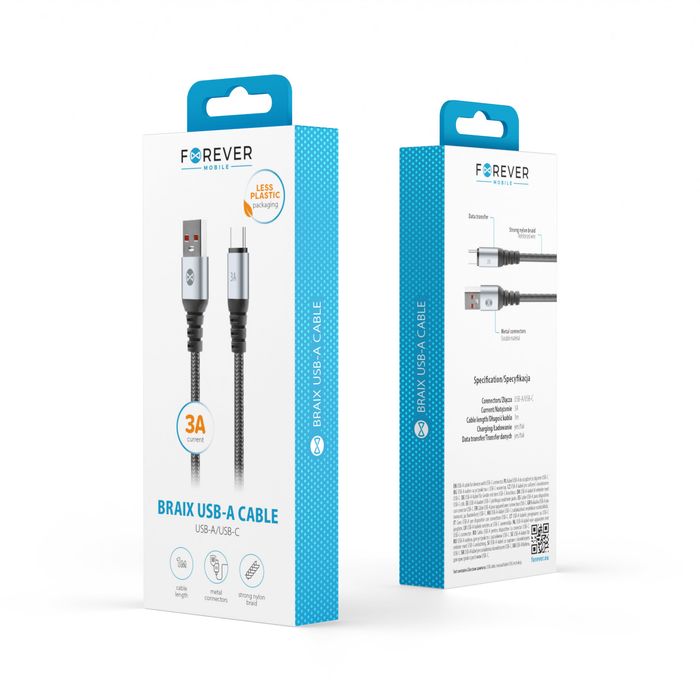 Forever kabel Braix USB - USB-C 1,0 m 3A czarny