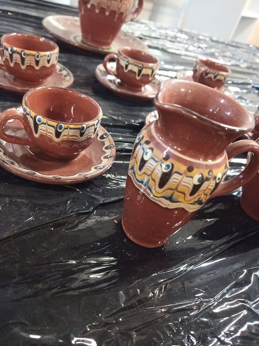 Ceramiczny serwis kawowy. Pawie oczko. Bułgarski