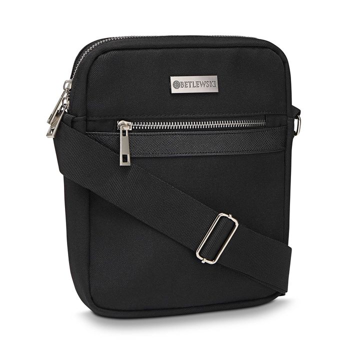 Torba listonoszka męska saszetka czarna materiałowa na pasku logo