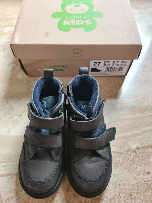 Granatowo-czarne botki Lasocki Kids,27, skóra naturalna, rzepy i zamek