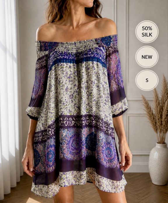 Tunika jedwabna boho chic Excellent S 36 premium silk