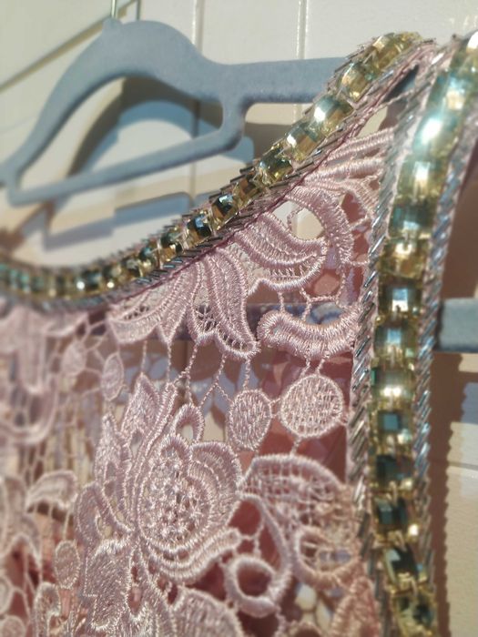 Suknia długa/wieczorowa/pudrowy róż/ koronka/