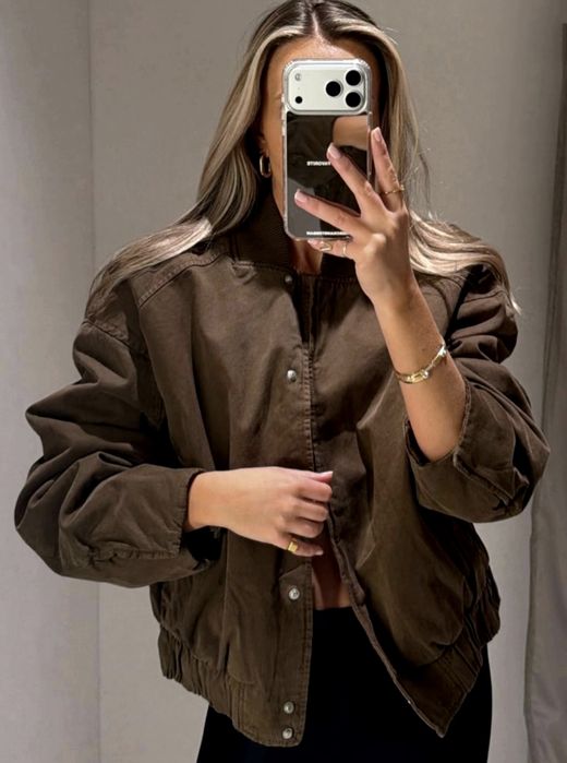 Zara kurtka bomberka brązowa s 36 bawełna