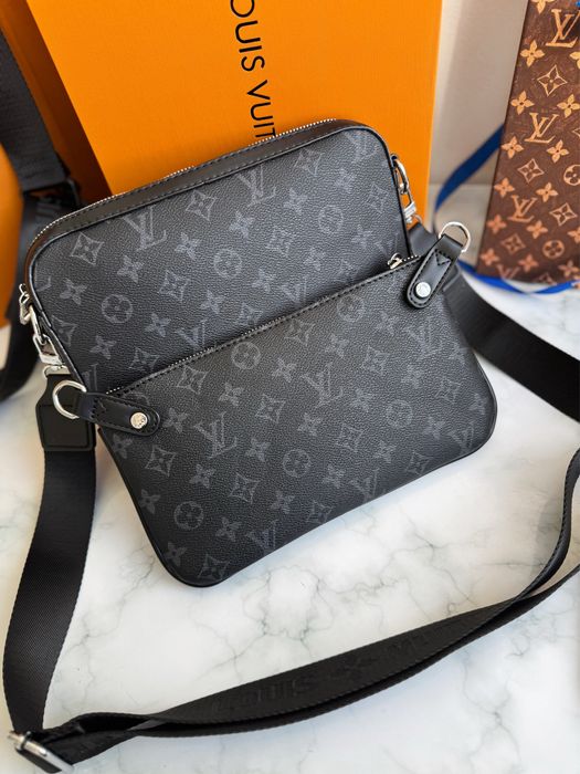Сумка мужская серая Louis Vuitton trio чоловіча луі вітон сіра