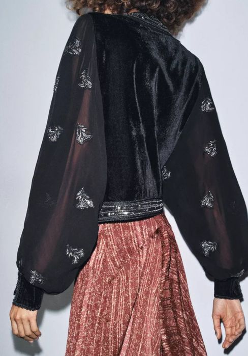 Zara kurtka z haftem limited edition aksamitna bluzka limitowana XS
