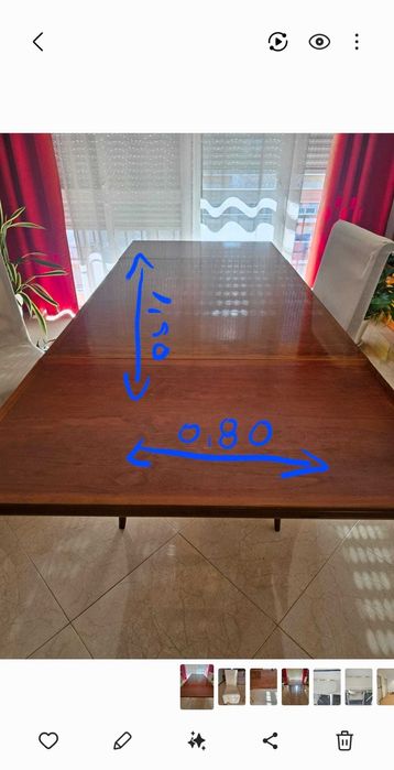 Mesa extensível e 4 cadeiras à cor de cerejeira