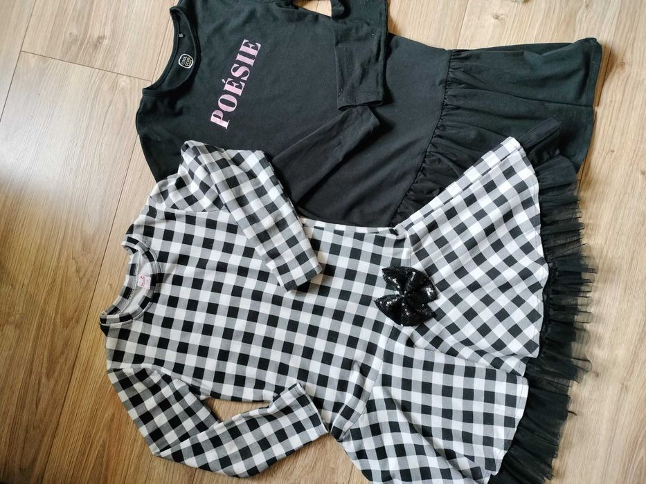 Sukienka w kratkę z falbanką 140 plus gratis druga