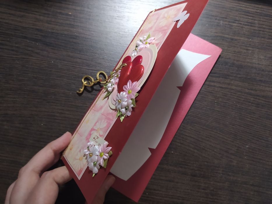 Открытка поздравительная ручная работа Влюблённые сердца