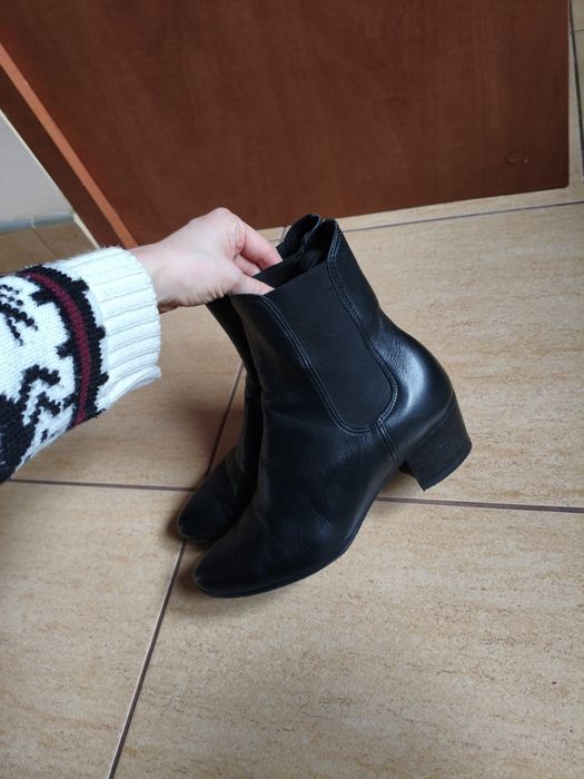 Sztyblety czarne botki za kostkę z gumką kowbojki 37 Ryłko  skórzane