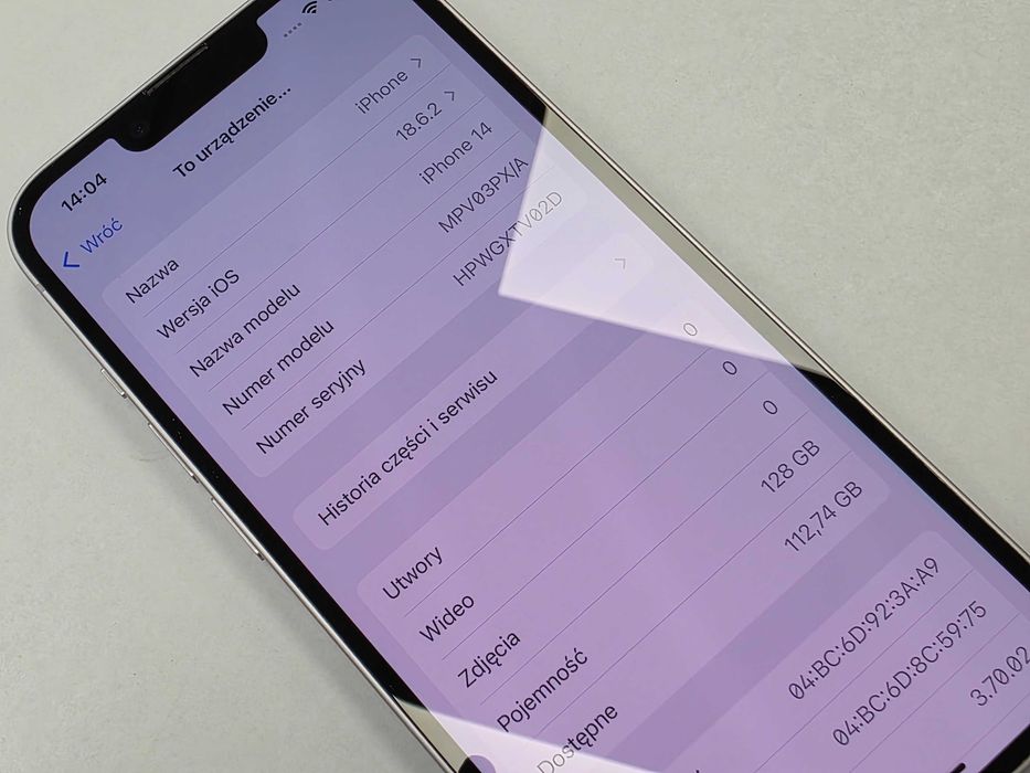 iPhone 14 128GB Dual SIM (SIM + eSIM) / Purple/ BAT 77%/ Grade A-/ + ładowarka/ GW 6 MSC