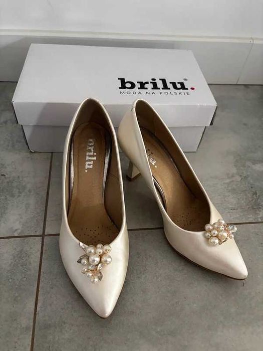 Brilu ślubne perłowe szpilki z ozdobą viviana ivory 38