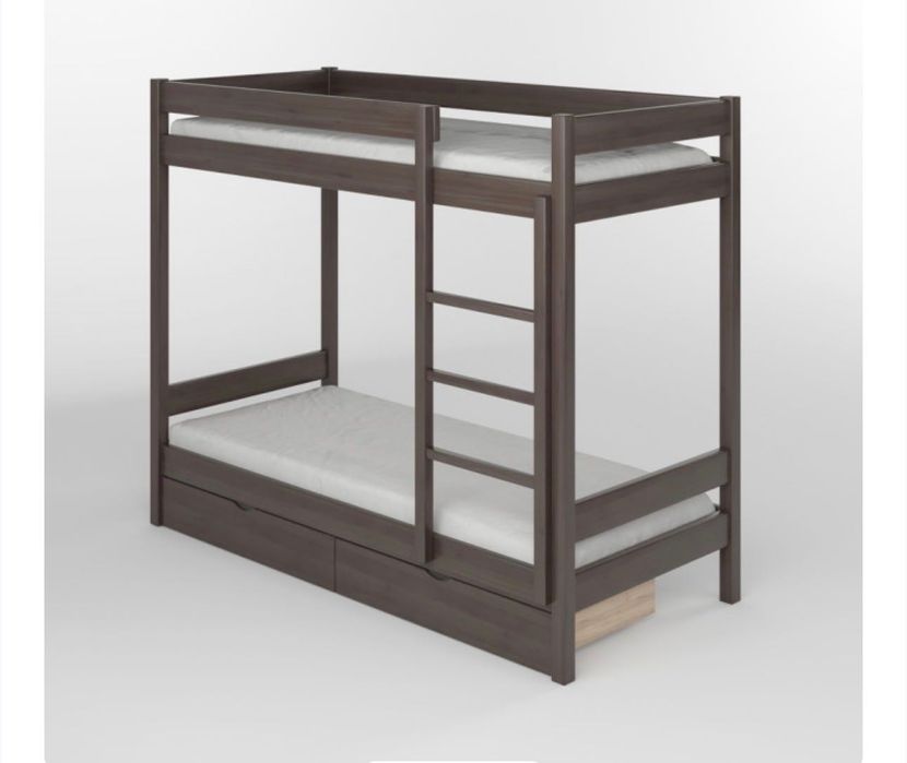 Двоярусне ліжко, темне дерево, 90/200 см