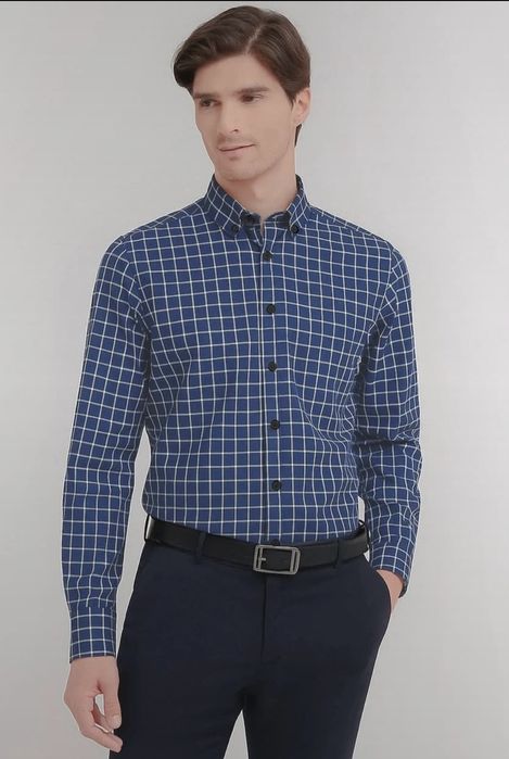 Koszula męska kratka L Gianni Ferrucci elegancka bawełna 100% nowa