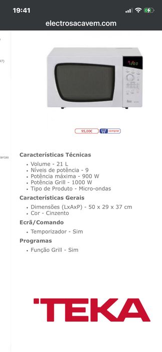 Microondas teja com grill