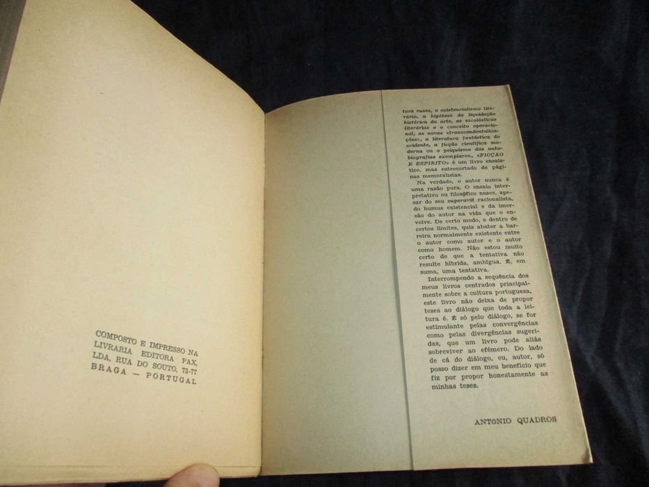 Livro Ficção e Espírito António Quadros 1ª edição