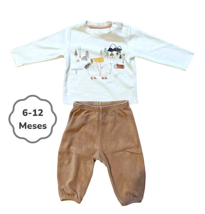 Conjunto Camisola + Calças Branco e Castanho Zippy 6-12 meses