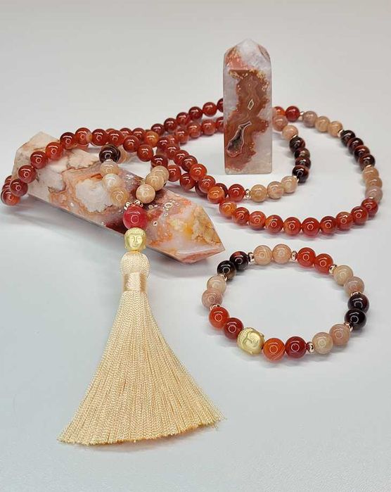 Naszyjnik z kamieni naturalnych, naszyjnik medytacyjny, MALA boho #18