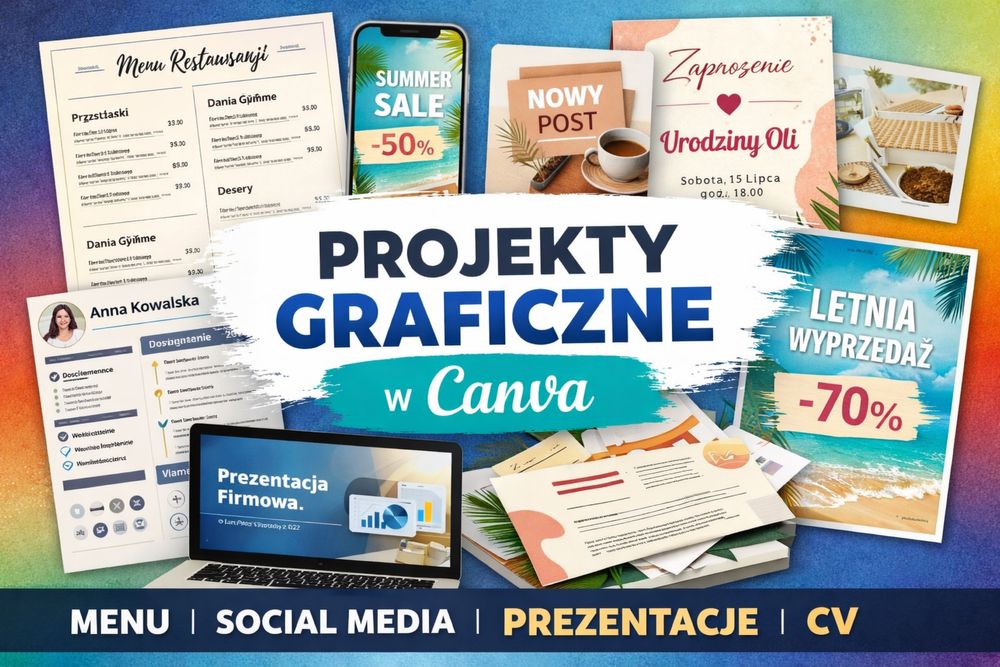 Projekty graficzne w Canva – logo, menu, grafiki social media, prezentacje, CV