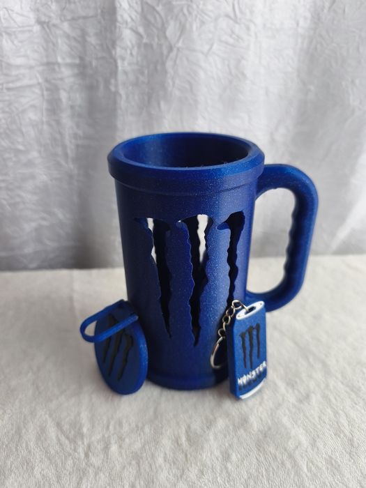 Caneca Monster Azul Purpurina + Acessórios