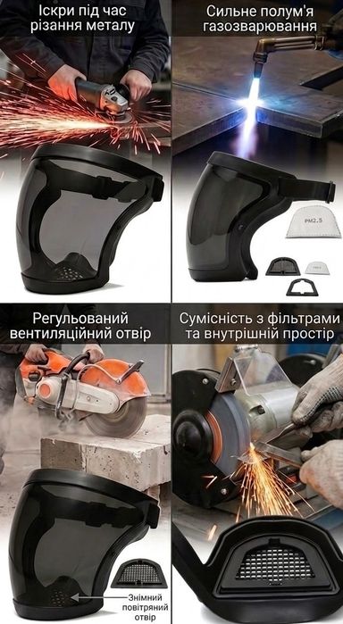 Захисна маска-щиток для обличчя з 10 змінними фільтрами.