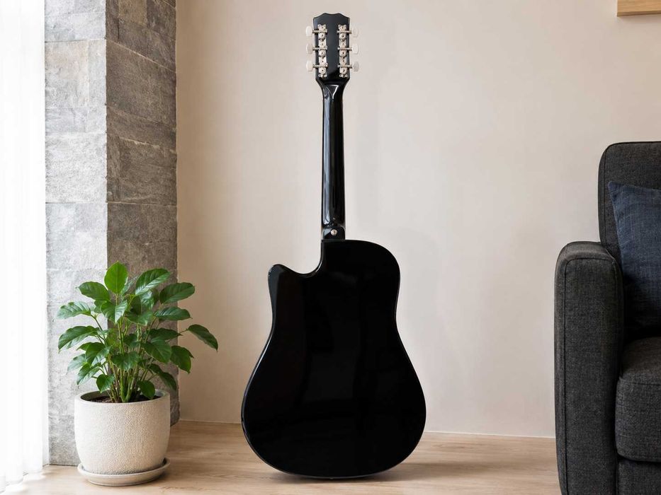 NOWA Gitara Akustyczna 4/4 Czarna Dreadnought Cutaway Gitara Do Nauki Gitara Dla Początkujących Pasek Kostki Zapasowe Struny Gitara Klasyczna 4/4