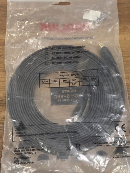 Kabel HDMI Prolink High Speed z Ethernet – Płaski, 5m, 24K Gold