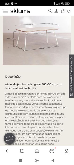 Conjunto mesa e 4 cadeiras exterior (alumínio) Sklum