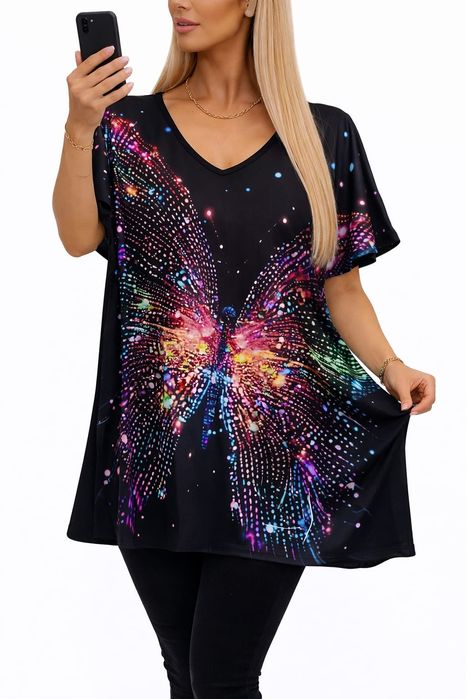 Bluzka plus size tunika duży rozmiar luźna motyl 50/52/55/56