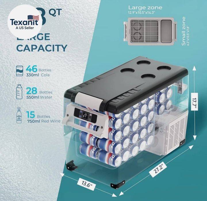 Geladeira 12 Volts, Refrigerador Elétrico 48QT (45L), Controle APP Geladeira 12V, Coo 12V
