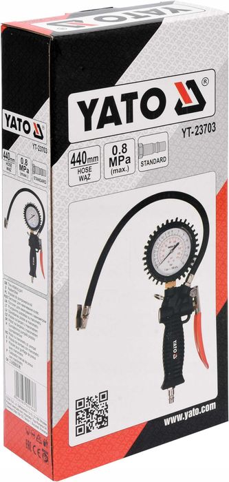 Yato YT-23703 Pistolet do pompowania kół z manometrem 0.8 MPa 440 mm