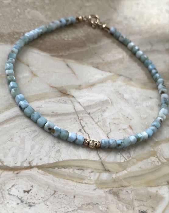 Larimar, bransoletka z larimaru , zloto 375, larimary
