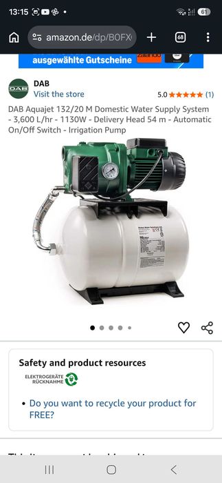 Sistema de abastecimento de água doméstico DAB Aquajet 132/20 M com caldeira Premium GWS PWB-20LH