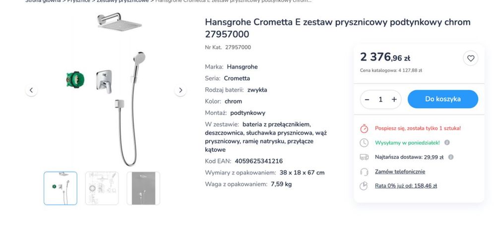 Hansgrohe Crometta E zestaw prysznicowy podtynkowy chrom