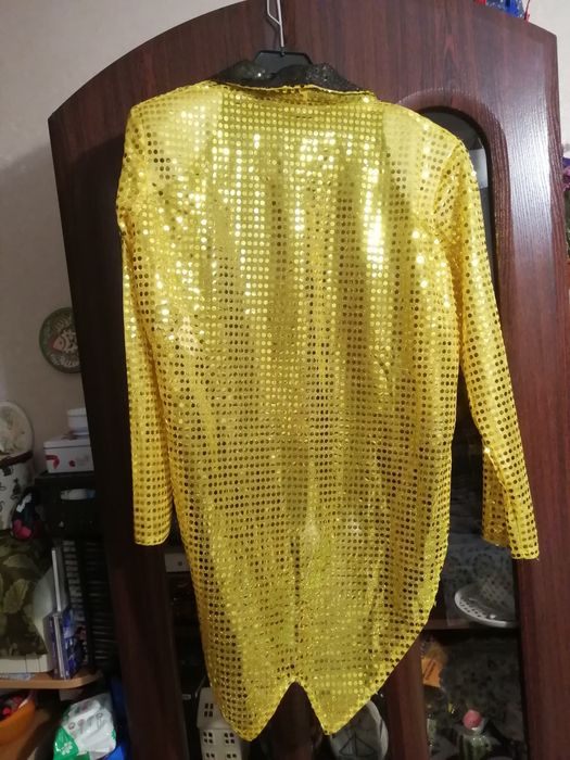 Фрак унисекс с золотыми паетками, маскарадный костюм