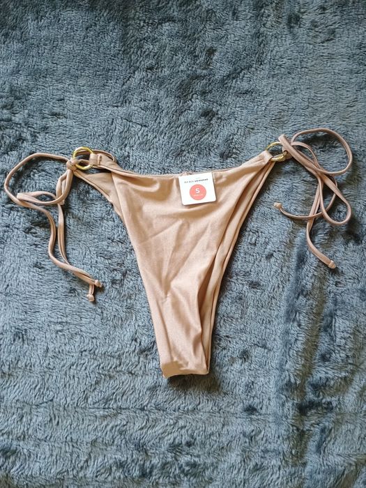 Dół od bikini Beżowo złote High Leg
