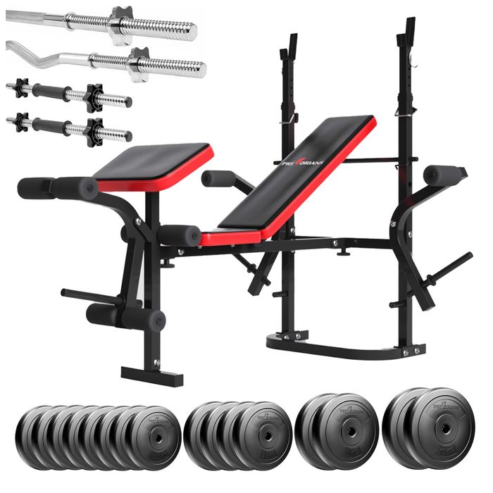 Zestaw kulturystyczny 91kg - ławka treningowa komplet gryfów stojaki