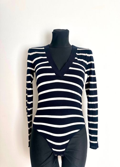 Granatowe damski body sweterkowe w paski 40% modal 10% wełna S 36 Zara