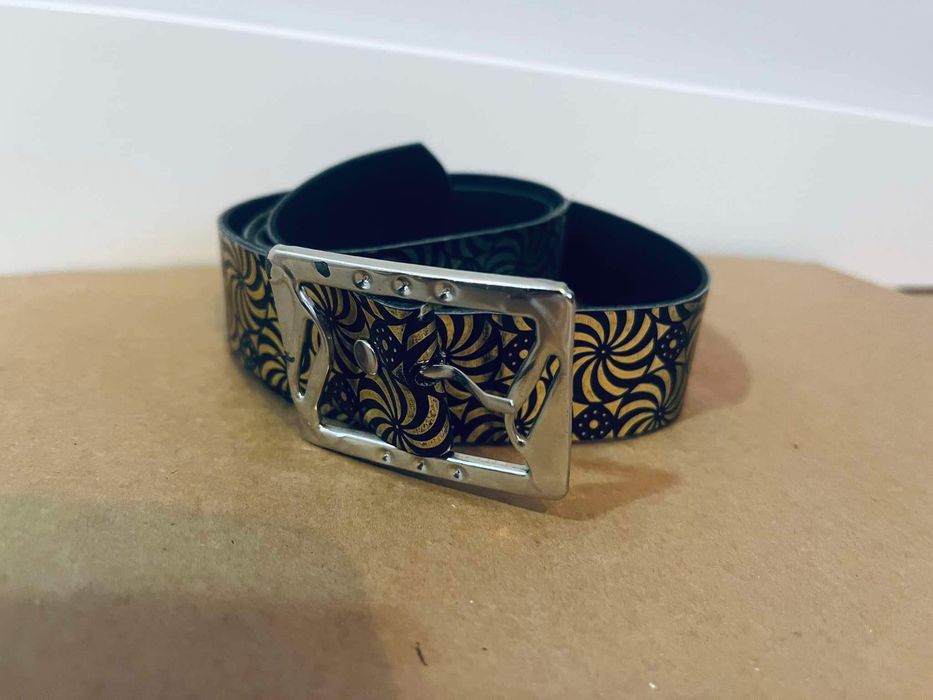 Pasek złoty czarny we wzorki pasek damski