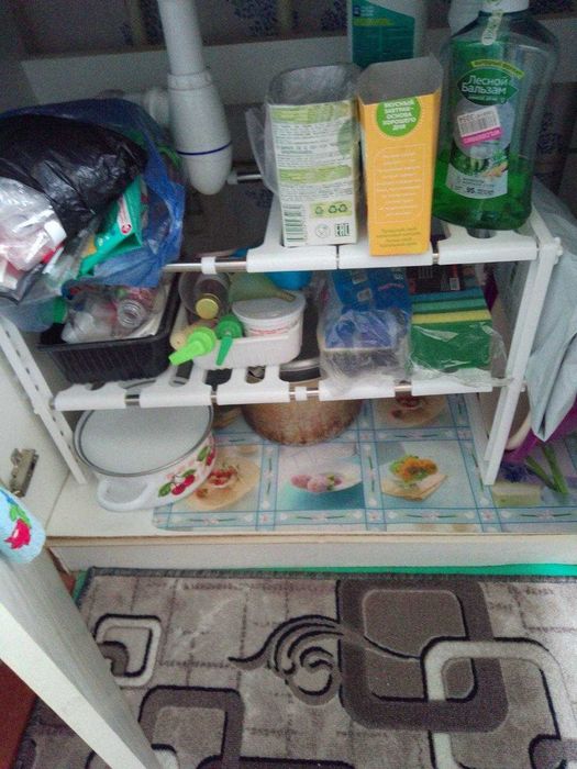 Регулируемая 2 уровня полка под раковину 50-70 см, кухонная полка